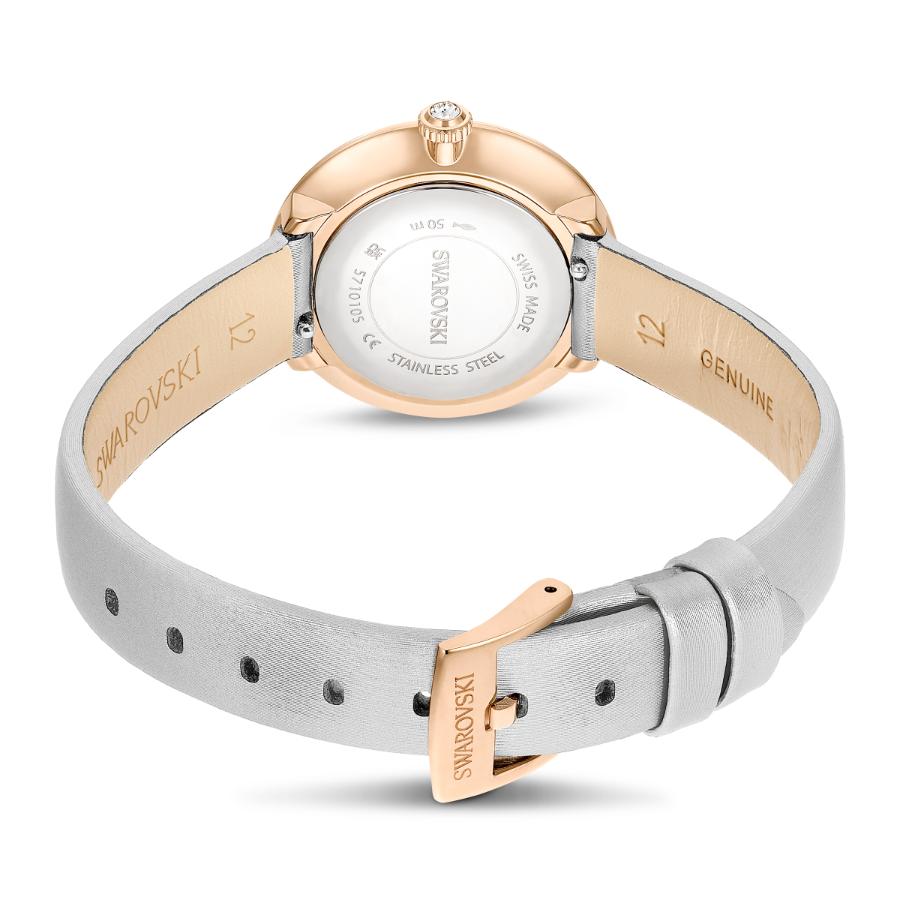 Swarovski Matrix Tennis Watch, Swiss Made, Leather Strap, Gray, Rose gold-tone Finish -Swarovski