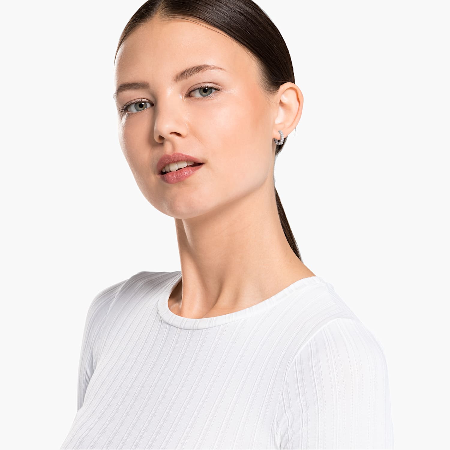 Swarovski Matrix Vittore hoop earrings Round cut, White, Rhodium plated -Swarovski