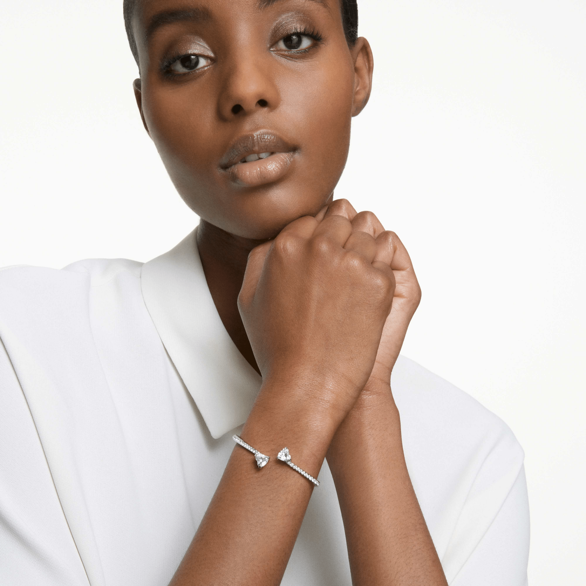 Swarovski Mesmera bangle Heart, White, Rhodium plated -Swarovski