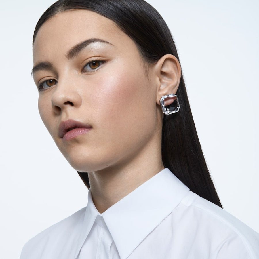 Swarovski Mesmera Clip Earring Single Square Cut White Rhodium Plated -Swarovski