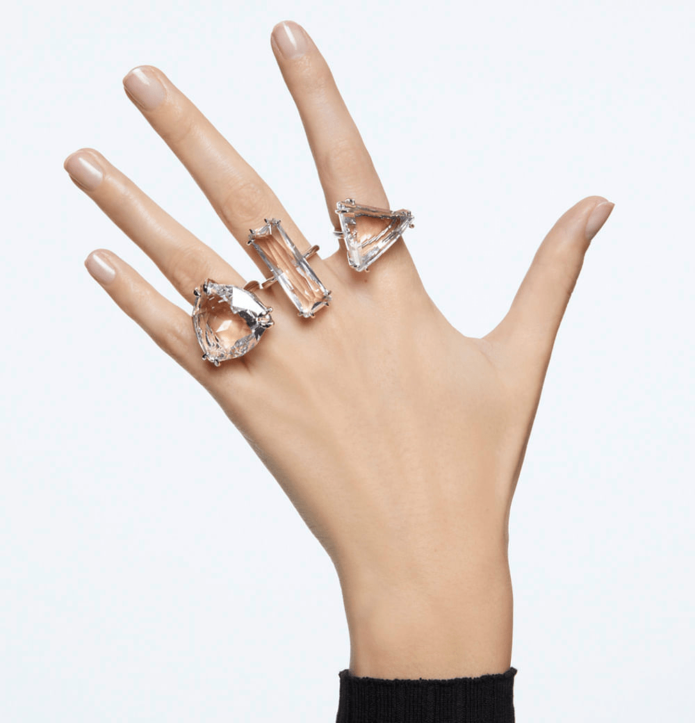 Swarovski Mesmera Cocktail Ring Set, White, Rhodium plated -Swarovski