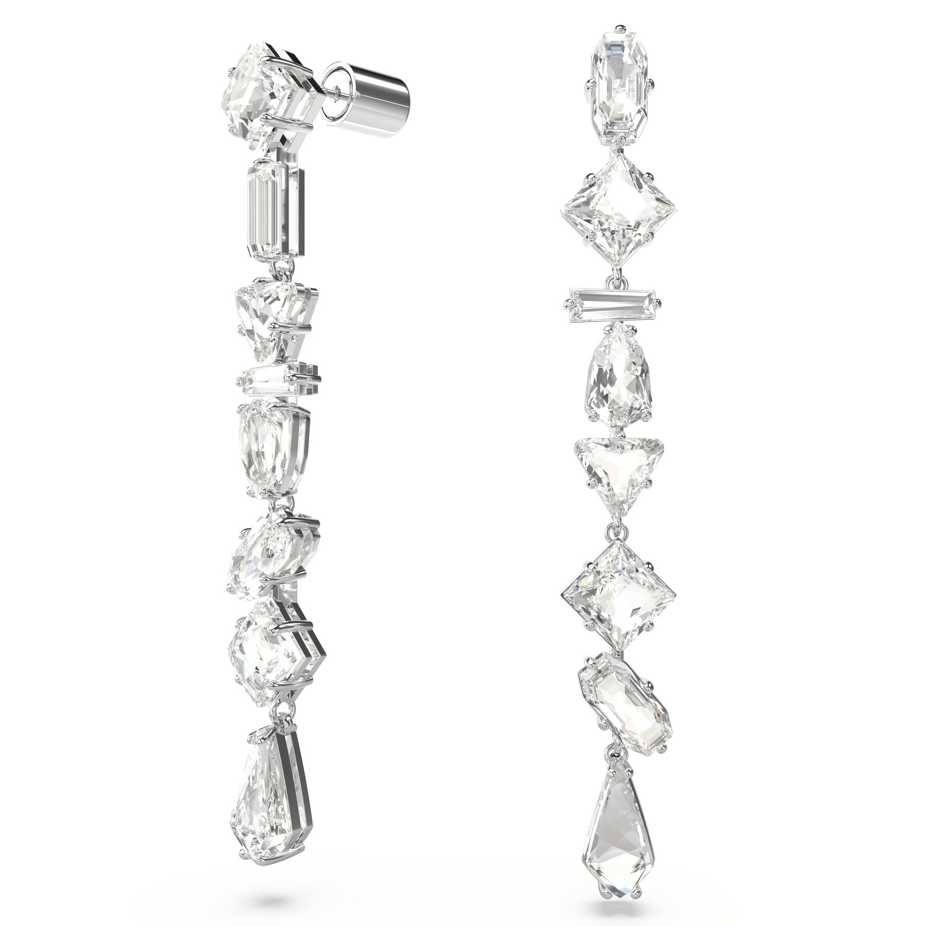 Swarovski Mesmera Drop Earrings Asymmetrical Design Mixed Cuts Long White Rhodium Plated -Swarovski