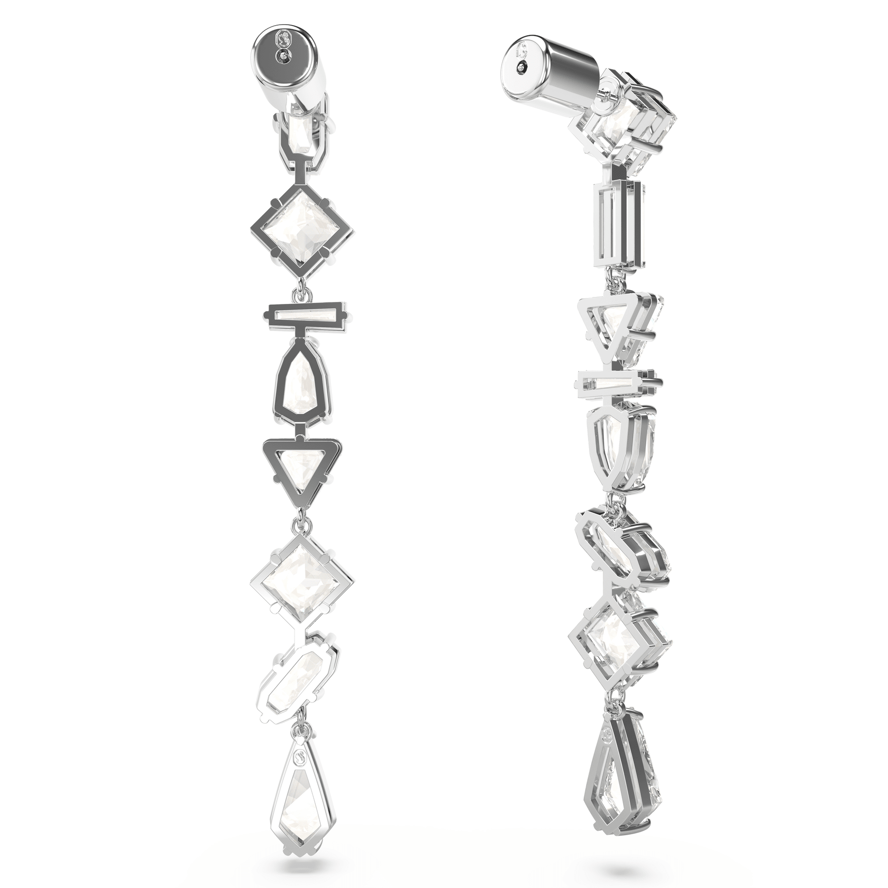 Swarovski Mesmera Drop Earrings Asymmetrical Design Mixed Cuts Long White Rhodium Plated -Swarovski