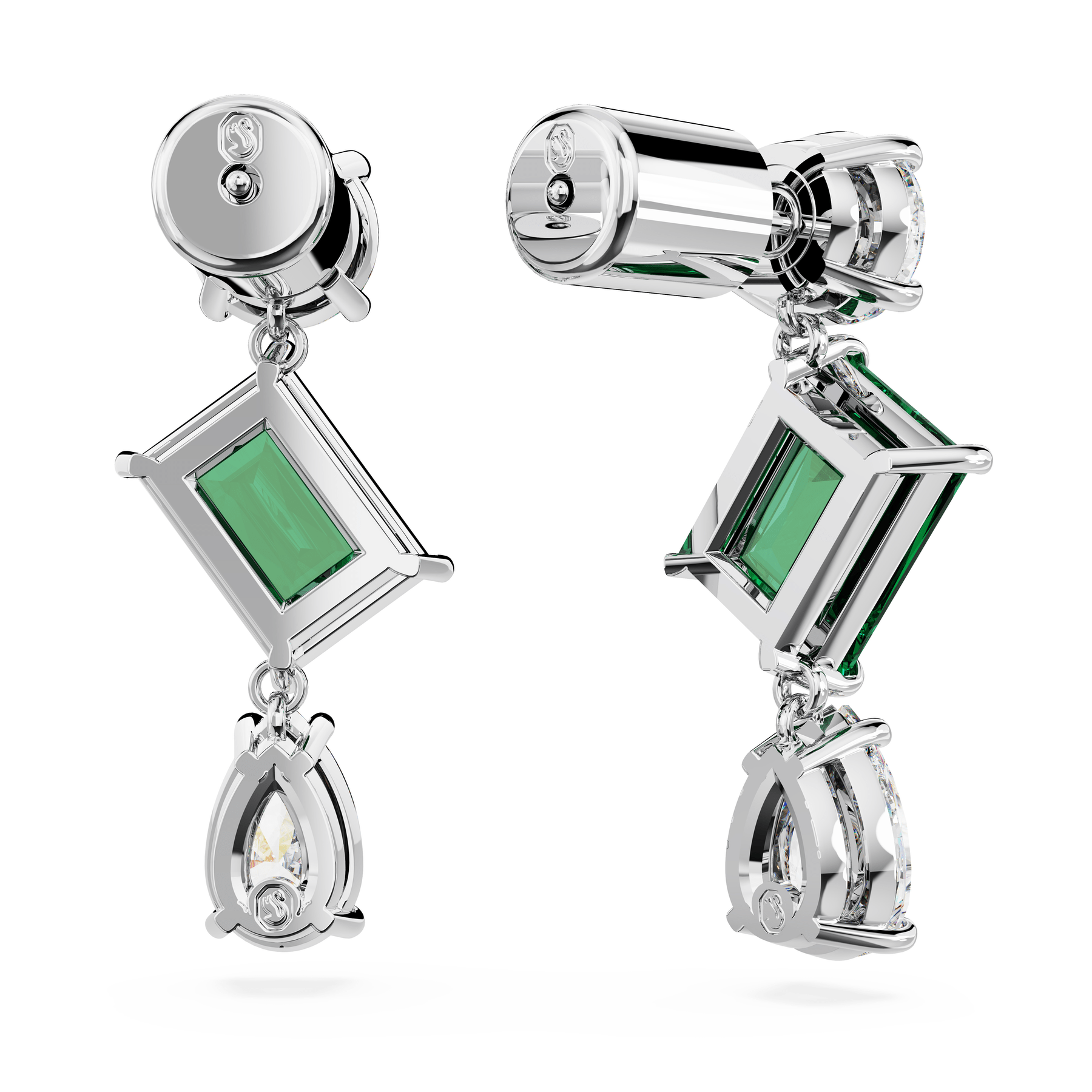 Swarovski Mesmera Drop Earrings Mixed Cuts Green Rhodium Plated -Swarovski