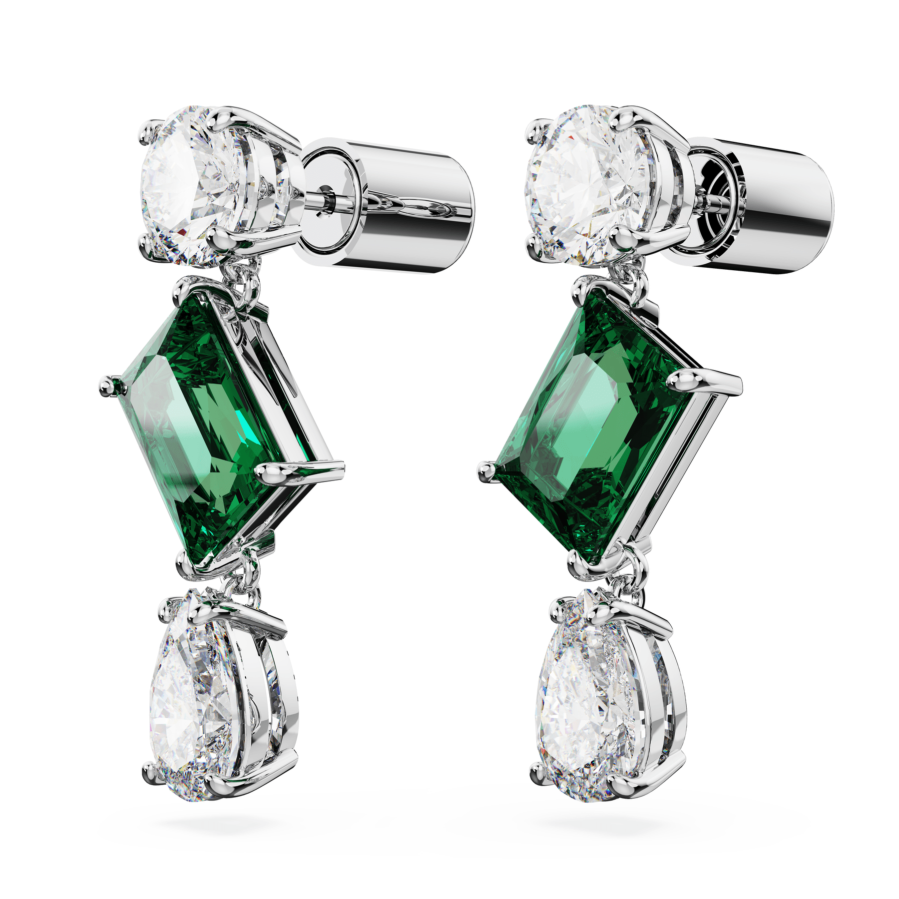 Swarovski Mesmera Drop Earrings Mixed Cuts Green Rhodium Plated -Swarovski