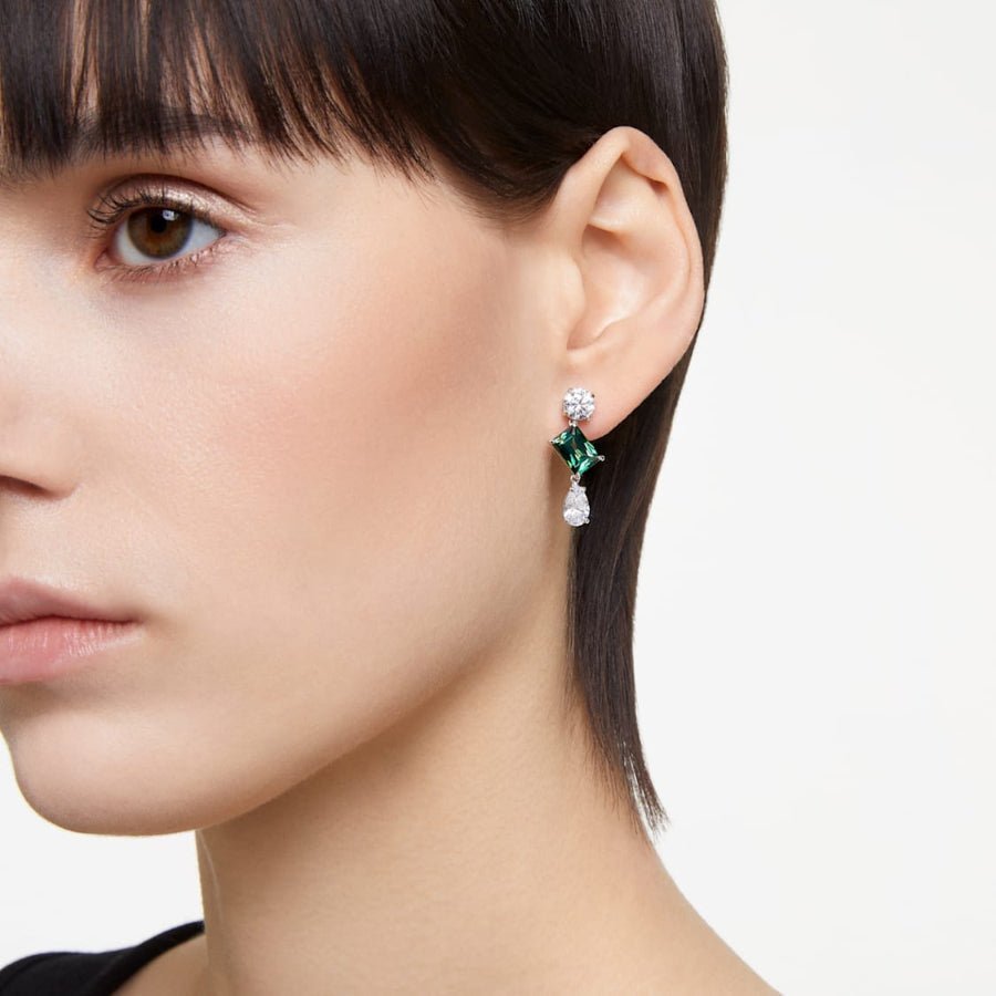 Swarovski Mesmera Drop Earrings Mixed Cuts Green Rhodium Plated -Swarovski