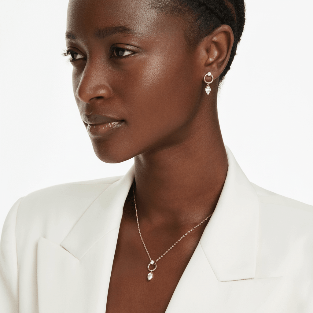 Swarovski Mesmera set Pear cut, Round cut, White, Rose gold-tone plated -Swarovski