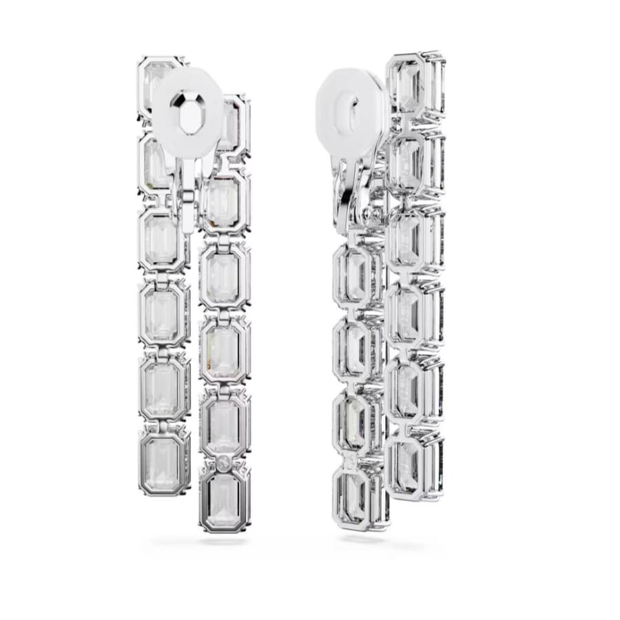 Swarovski Millenia Clip Earrings, Octagon Cut, Long, White, Rhodium Plated -Swarovski