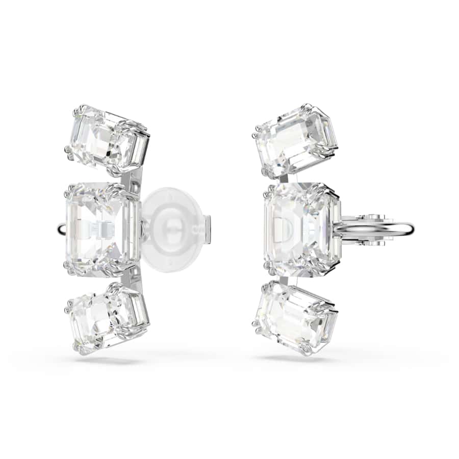 Swarovski Millenia Clip Earrings, Octagon Cut, White, Rhodium Plated -Swarovski