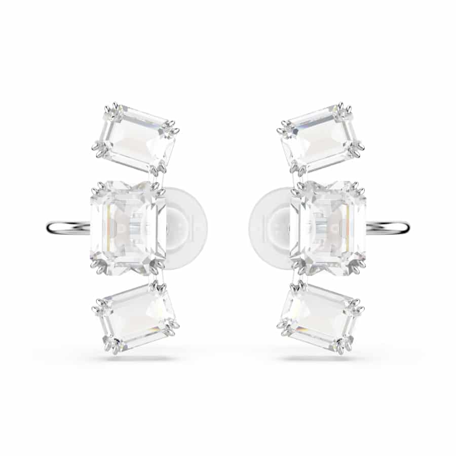 Swarovski Millenia Clip Earrings, Octagon Cut, White, Rhodium Plated -Swarovski