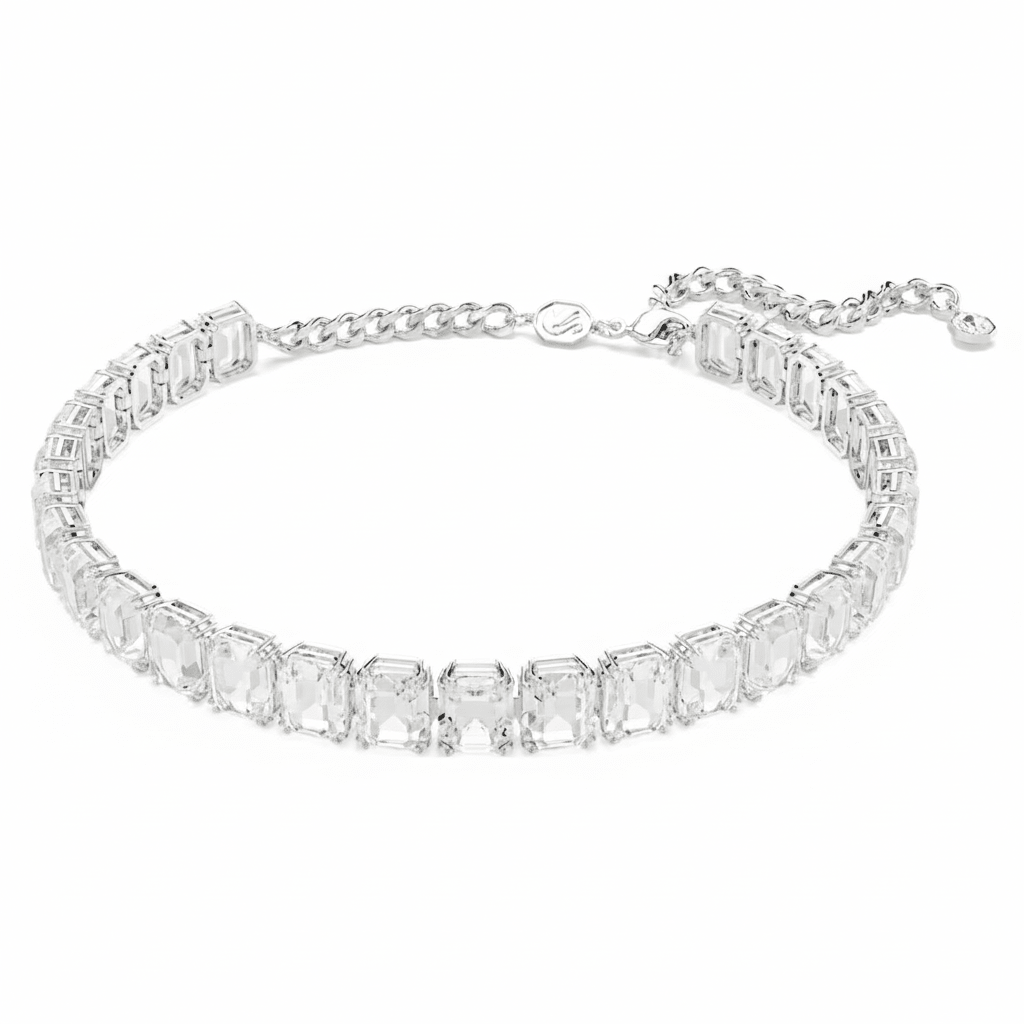 Swarovski Millenia Crew Neck Octagonal Cut, White, Rhodium Plated -Swarovski