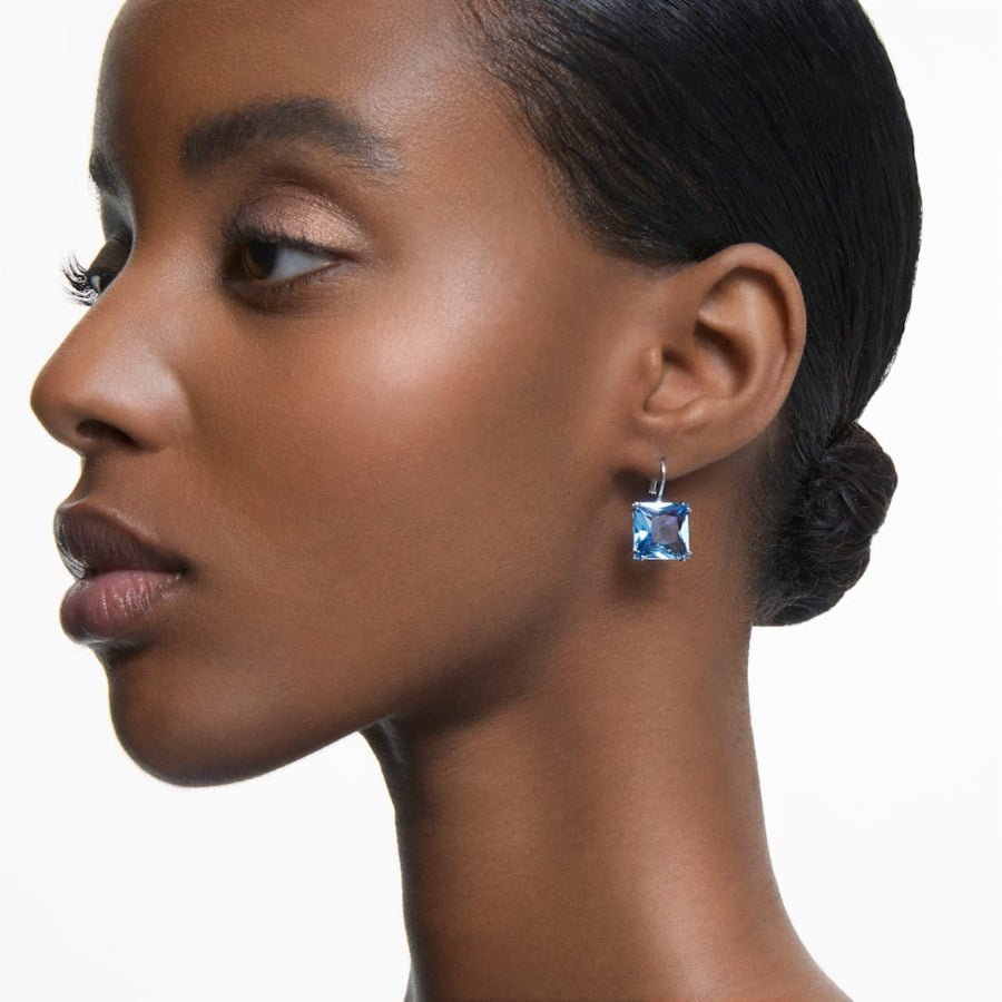 Swarovski Millenia Drop Earrings Square Cut, Blue, Rhodium Plated -Swarovski