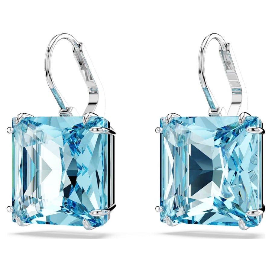 Swarovski Millenia Drop Earrings Square Cut, Blue, Rhodium Plated -Swarovski