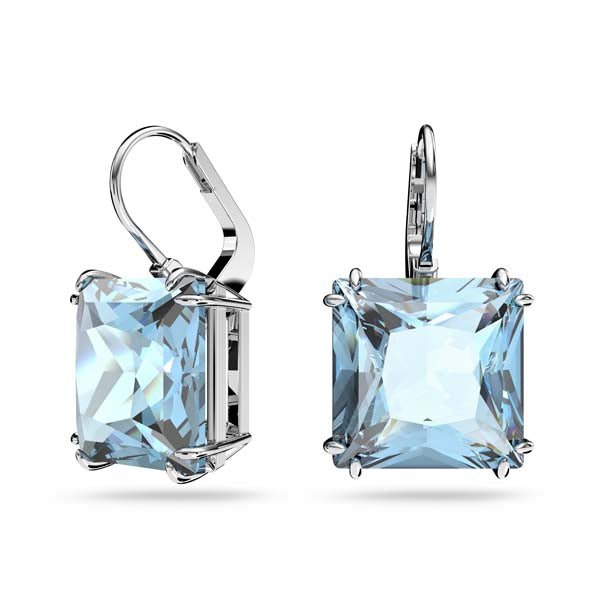 Swarovski Millenia Drop Earrings Square Cut, Blue, Rhodium Plated -Swarovski