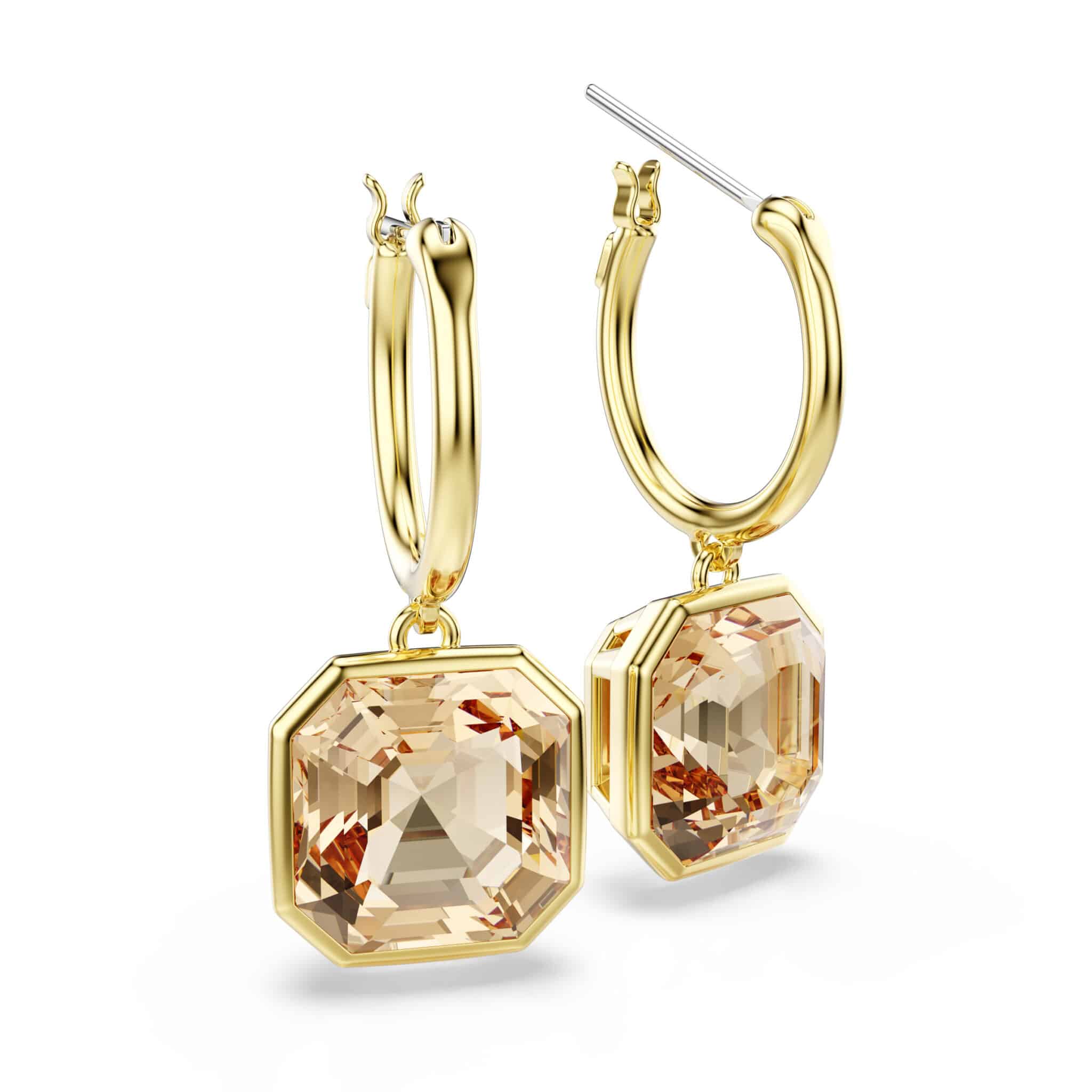 Swarovski Millenia Drop Earrings, Square Cut, Caramel, Gold-tone Plated -Swarovski