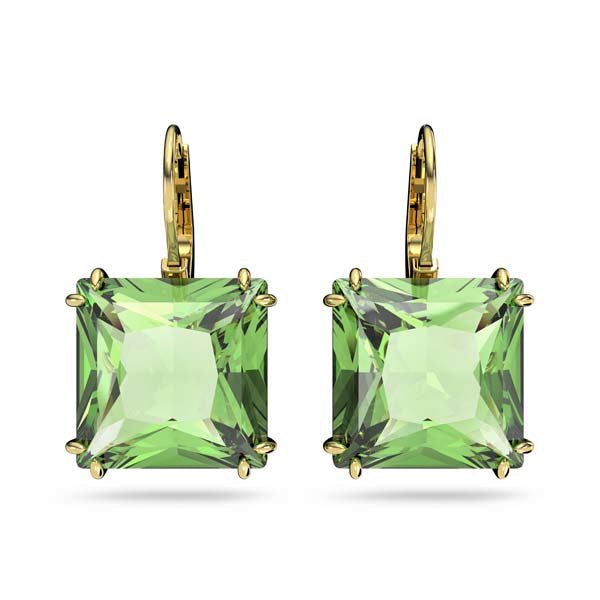 Swarovski Millenia Drop Earrings Square Cut, Green, Gold-Tone Plated -Swarovski