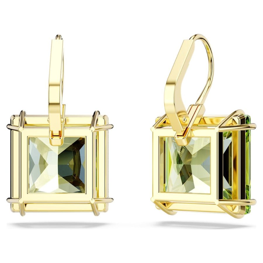 Swarovski Millenia Drop Earrings Square Cut, Green, Gold-Tone Plated -Swarovski