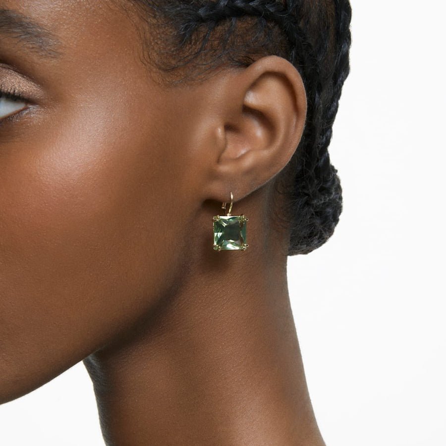 Swarovski Millenia Drop Earrings Square Cut, Green, Gold-Tone Plated -Swarovski