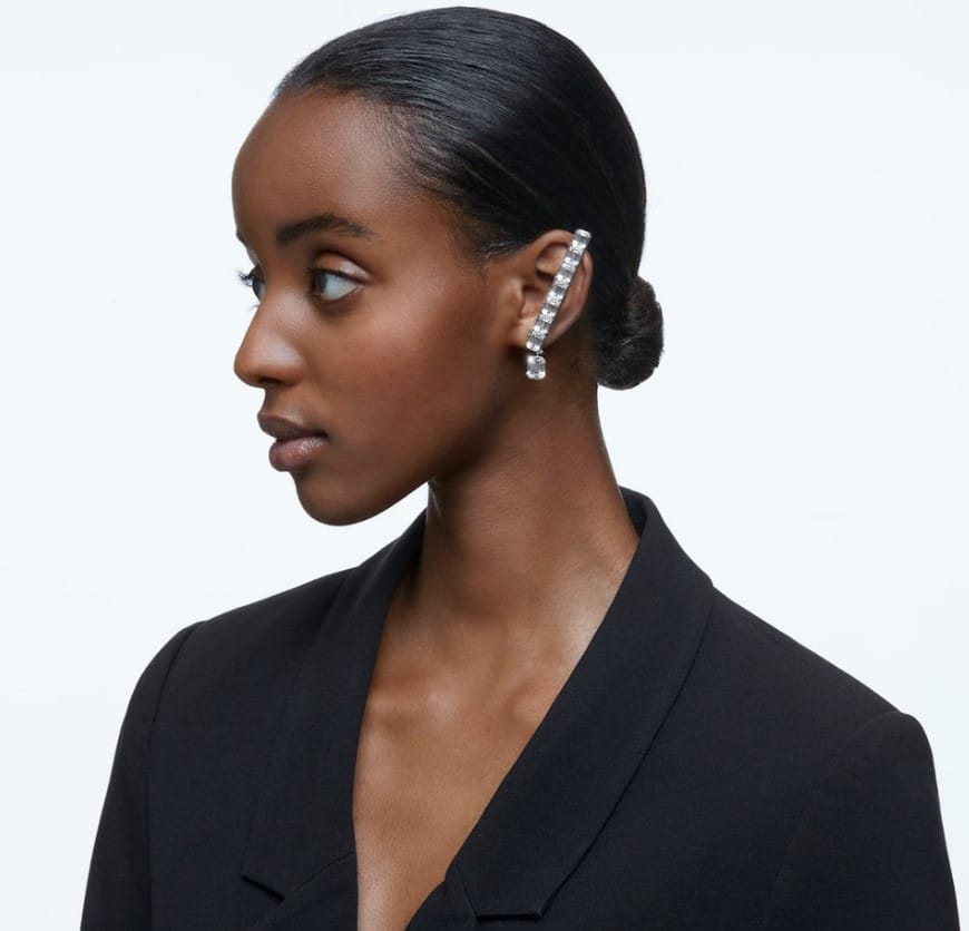 Swarovski Millenia Ear Cuff, Single, Octagon Cut Crystal, White, Rhodium Plated -Swarovski