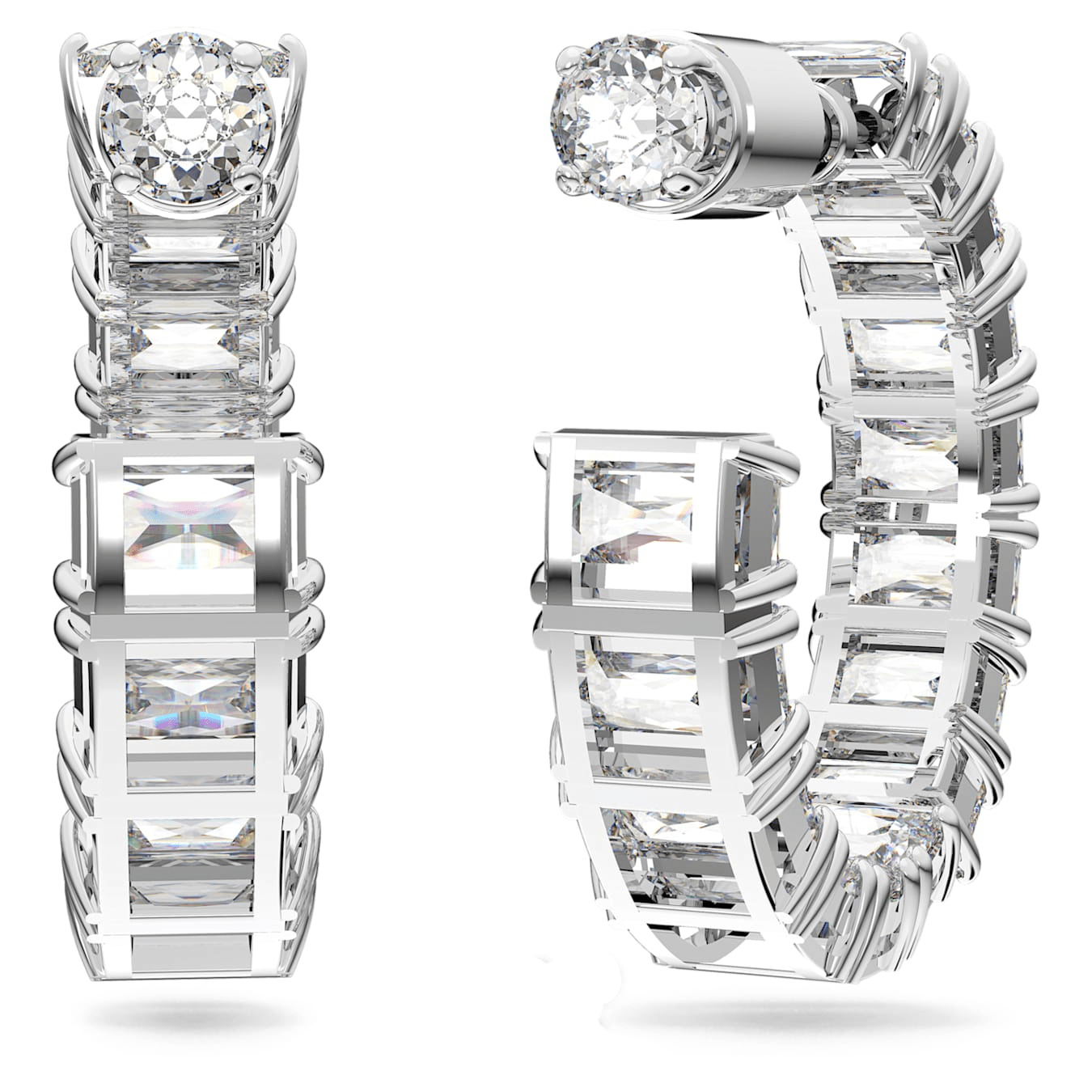 Swarovski Millenia Hoop Earrings Octagon Cut, White, Rhodium Plated -Swarovski