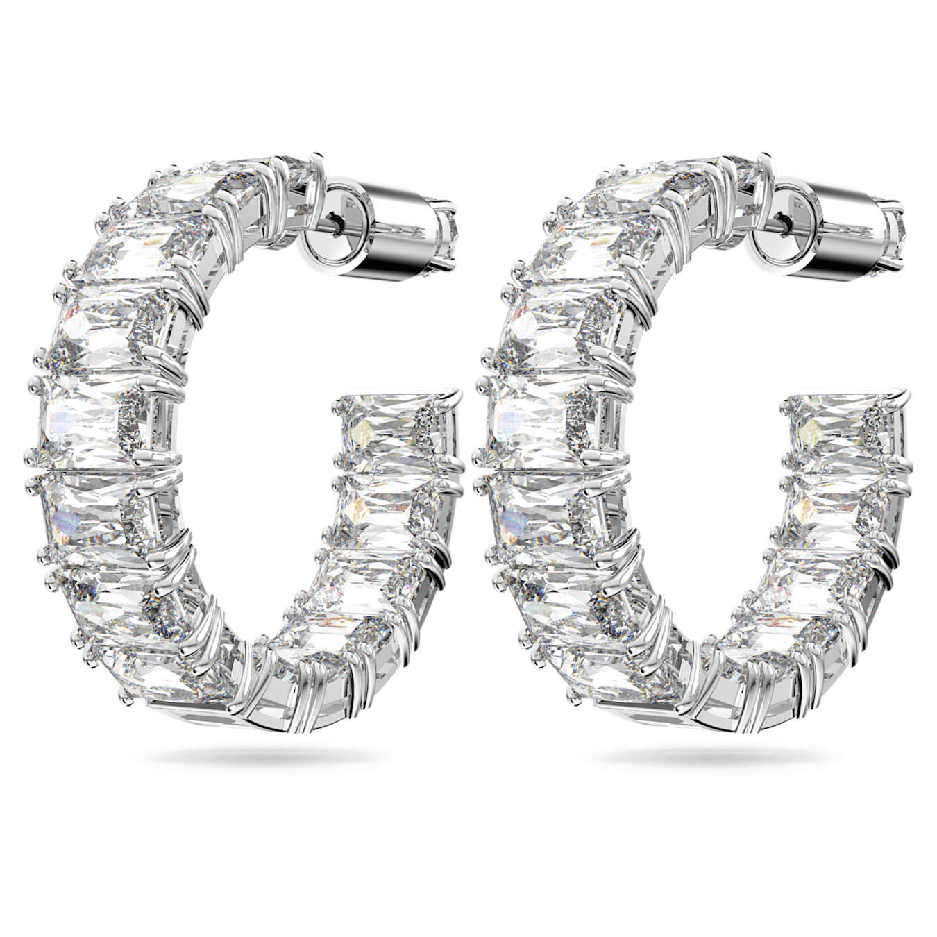 Swarovski Millenia Hoop Earrings Octagon Cut, White, Rhodium Plated -Swarovski