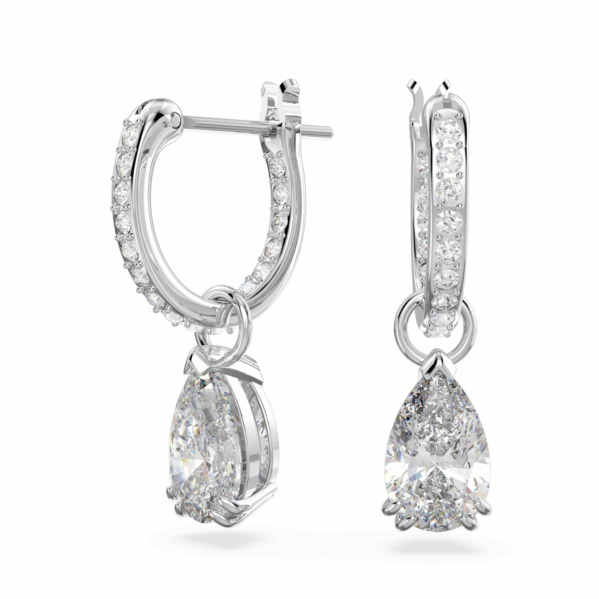 Swarovski Millenia Hoop Earrings Pear Cut, White, Rhodium Plated -Swarovski
