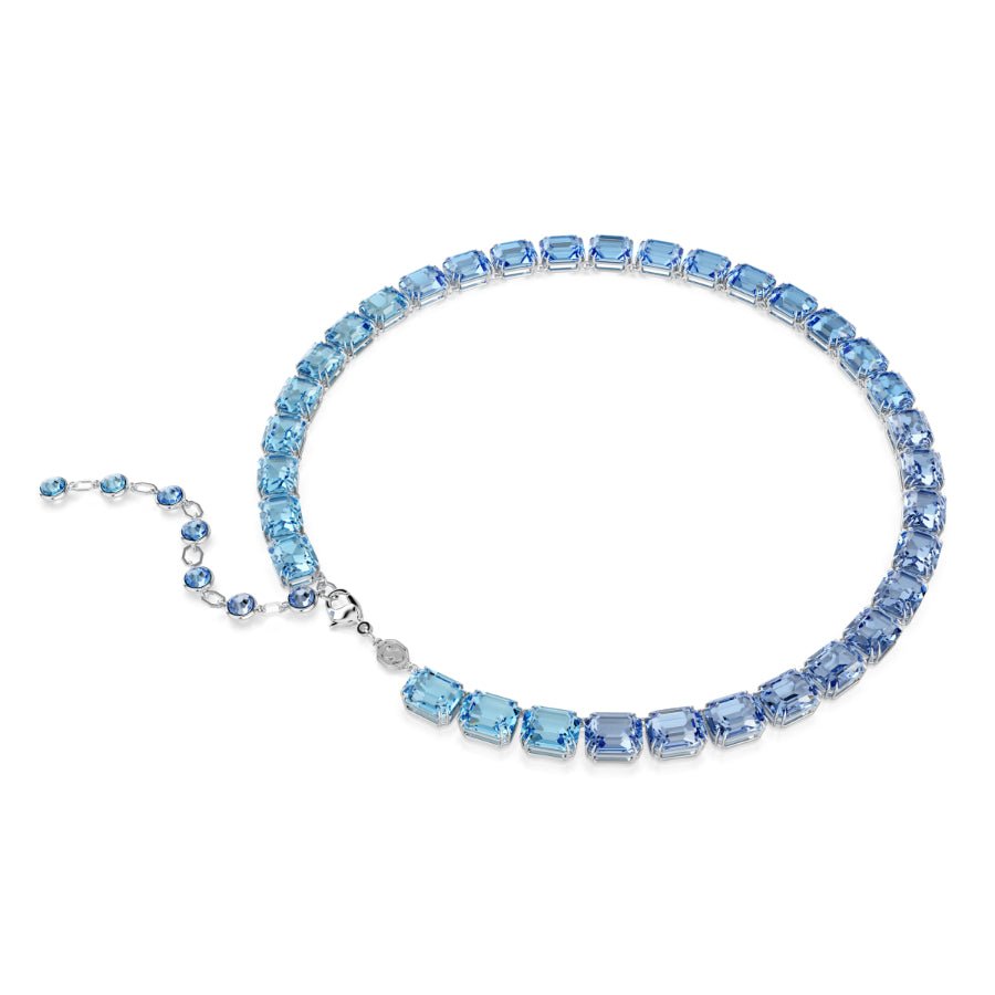 Swarovski Millenia Necklace, Octagon Cut, Color Gradient, Blue, Rhodium Plated -Swarovski