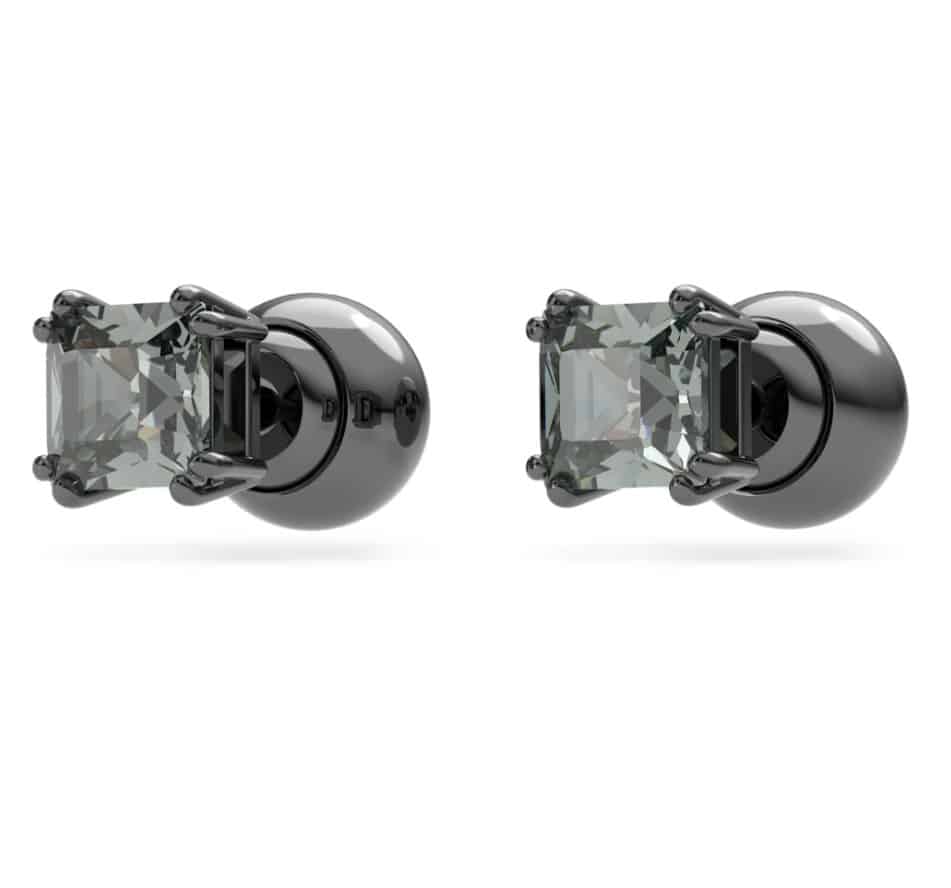 Swarovski Millenia Stud Earrings Square Cut, Black, Ruthenium Plated -Swarovski
