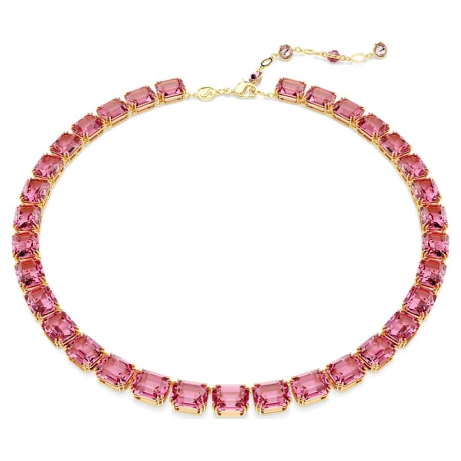 Swarovski Millenia Tennis Necklace Octagon cut, Pink, Gold-Tone Plated -Swarovski