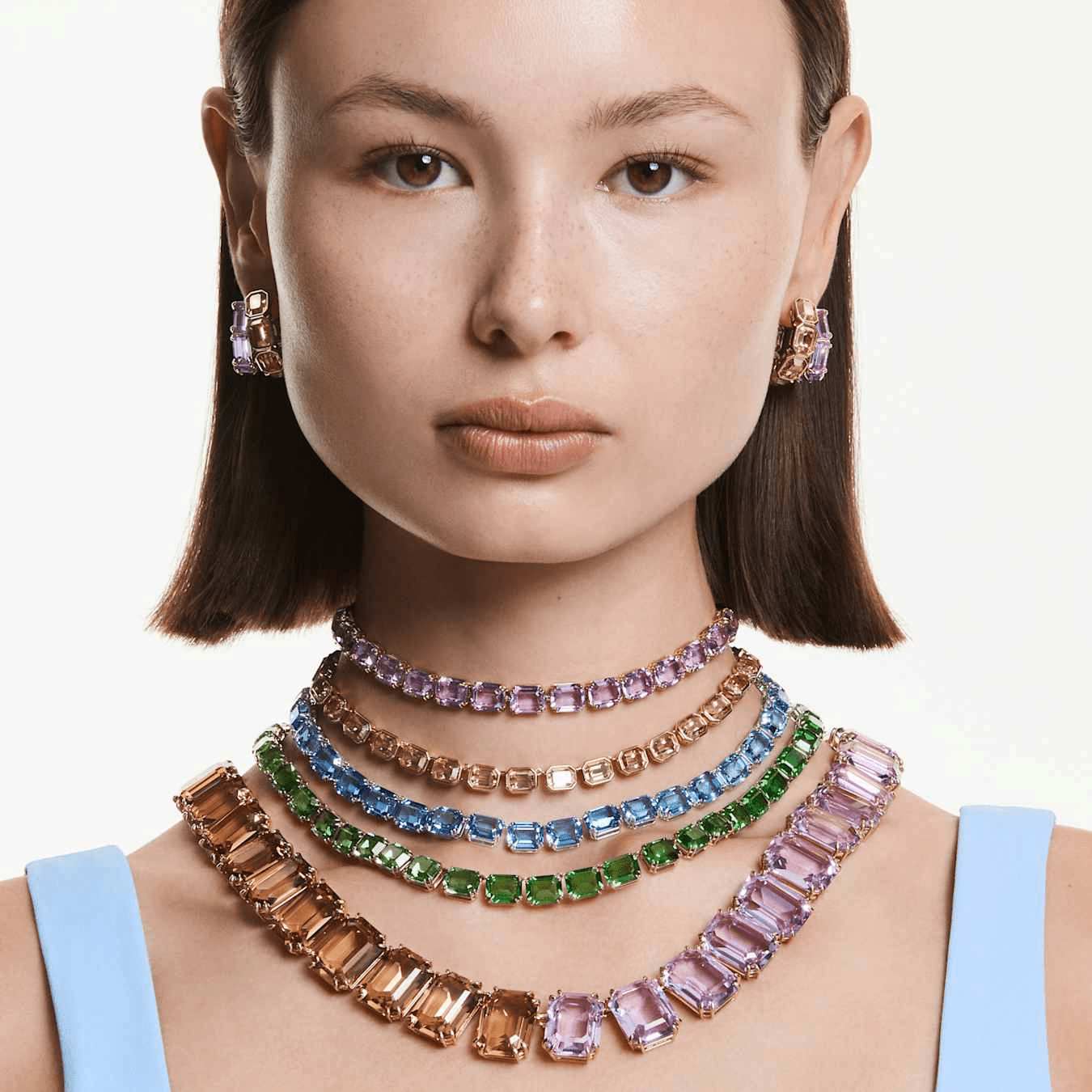 Swarovski Millenia Tennis Necklace, Octagon Cut, Purple, Gold-tone Plated -Swarovski