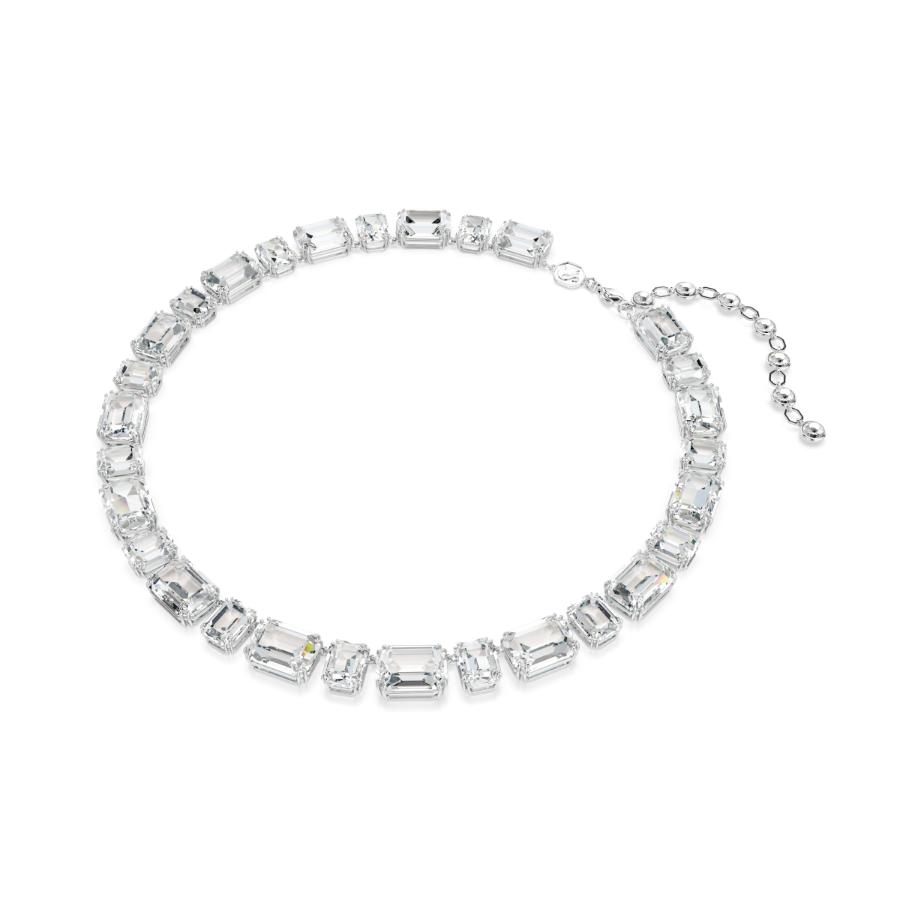 Swarovski Millenia Tennis Necklace, Octagon Cut, White, Rhodium Plated -Swarovski
