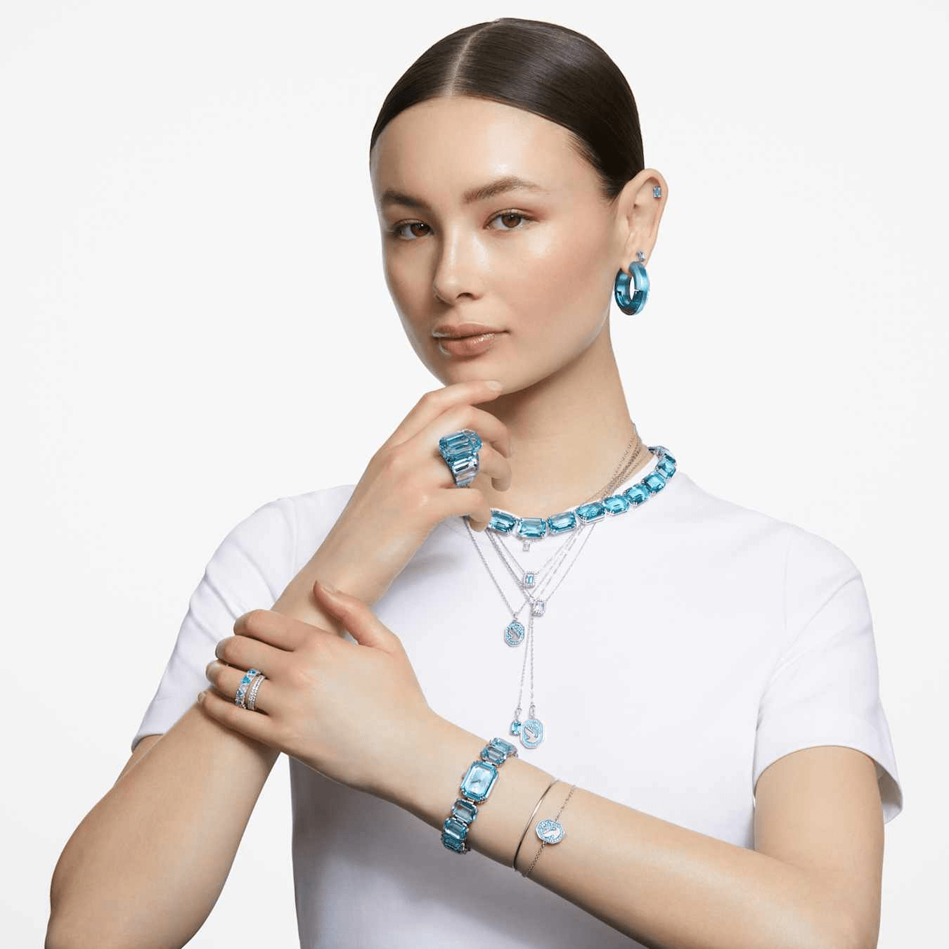 Swarovski Millenia Watch Octagon cut bracelet, Blue, Stainless steel -Swarovski