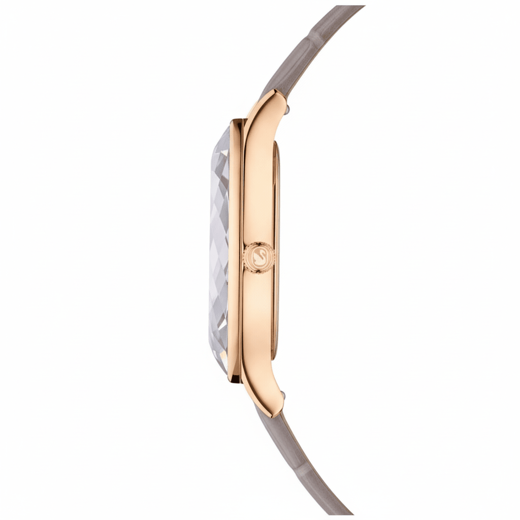 Swarovski Nova watch Swiss Made, Leather strap, Beige, Rose gold-tone finish -Swarovski
