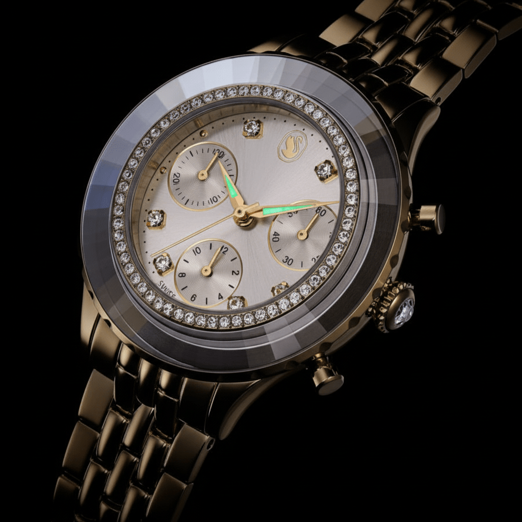 Swarovski Octea chrono Watch, Swiss Made, Metal Bracelet, Gold tone, Champagne gold-tone finish -Swarovski