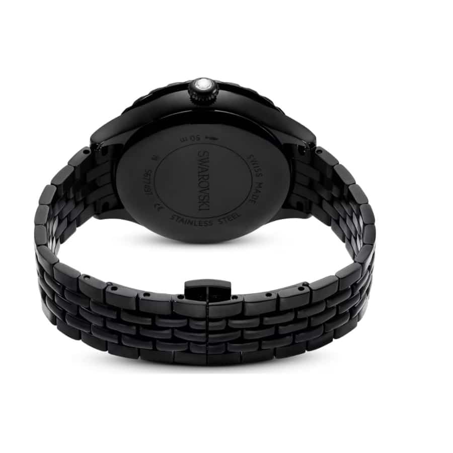 Swarovski Octea Moon Watch, Swiss Made, Moon, Metal Bracelet, Black Finish -Swarovski