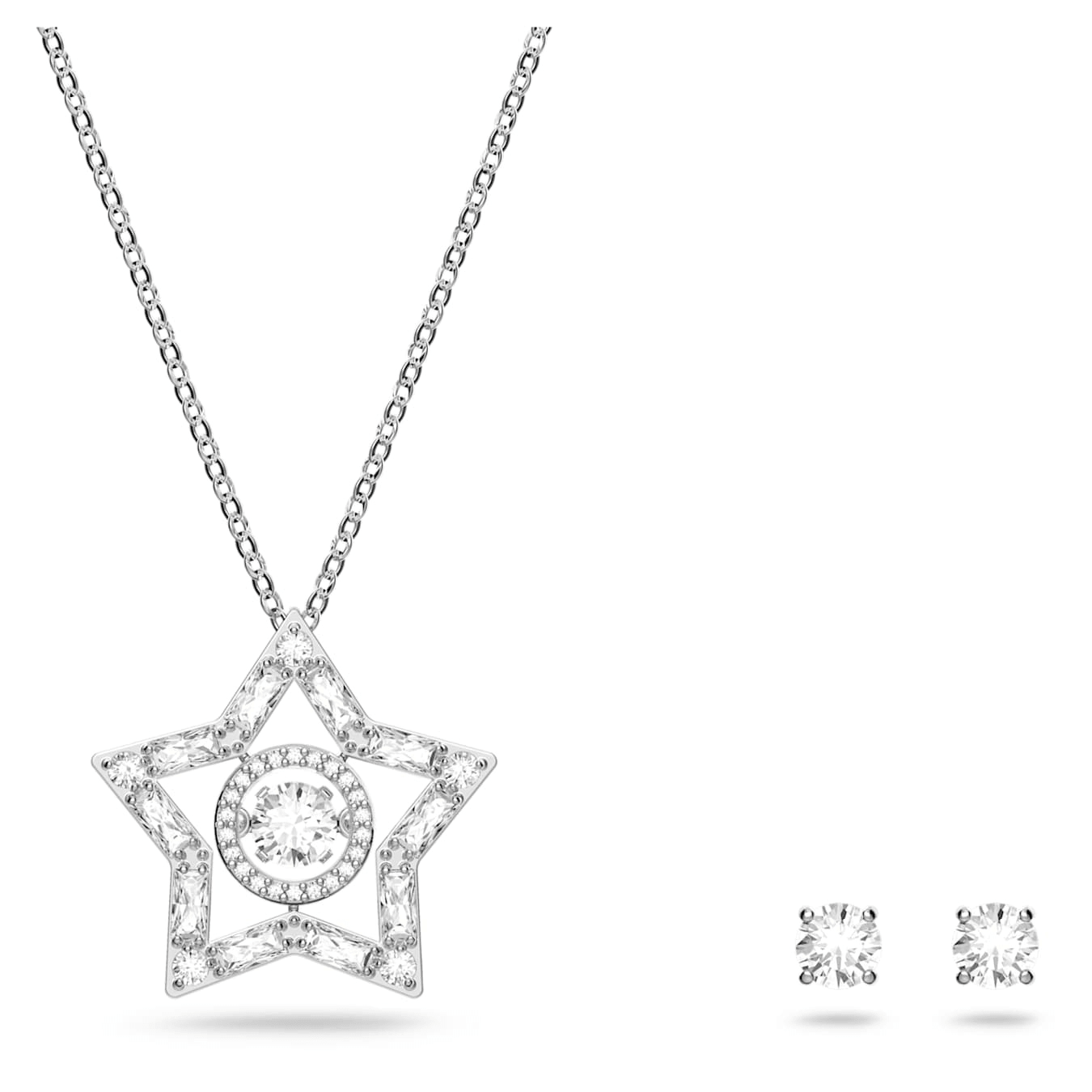 Swarovski Stella set Mixed cuts, Star, White, Rhodium plated -Swarovski