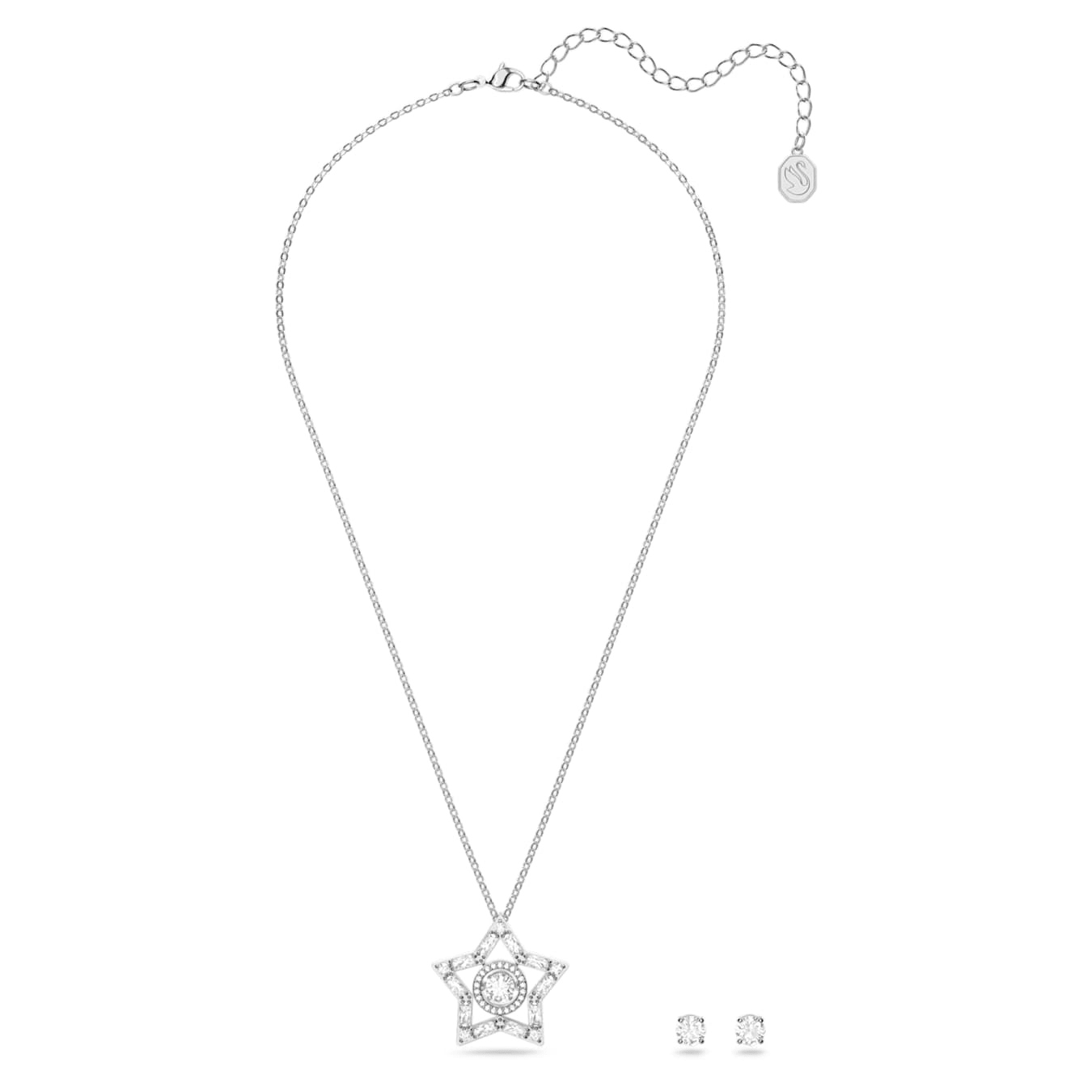 Swarovski Stella set Mixed cuts, Star, White, Rhodium plated -Swarovski