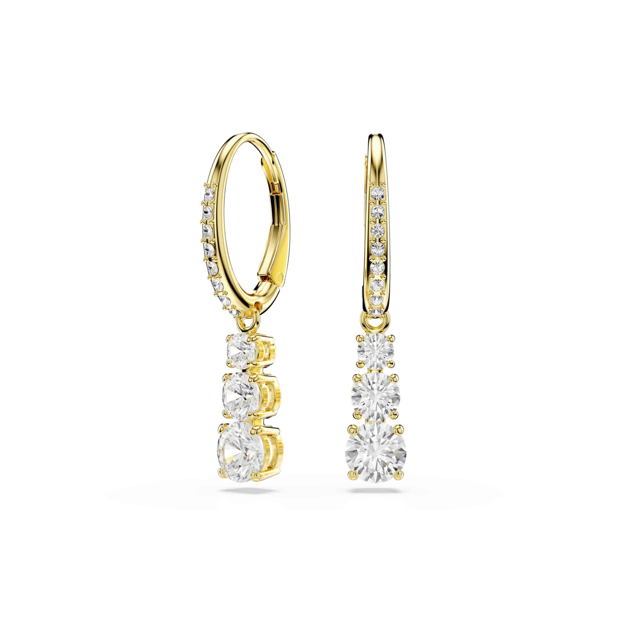 Swarovski Stilla Attract Hoop Earrings, Round Cut, White, Gold-tone Plated -Swarovski