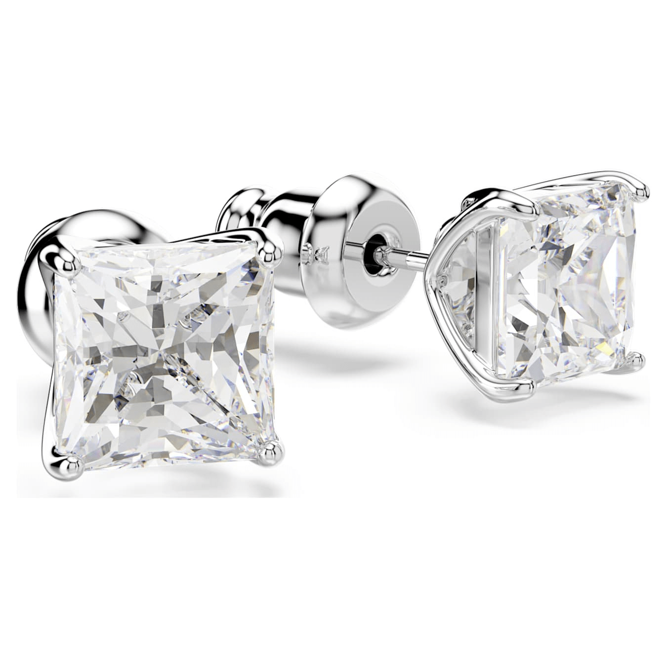 Swarovski Stilla Attract stud earrings square cut, White, Rhodium plated -Swarovski