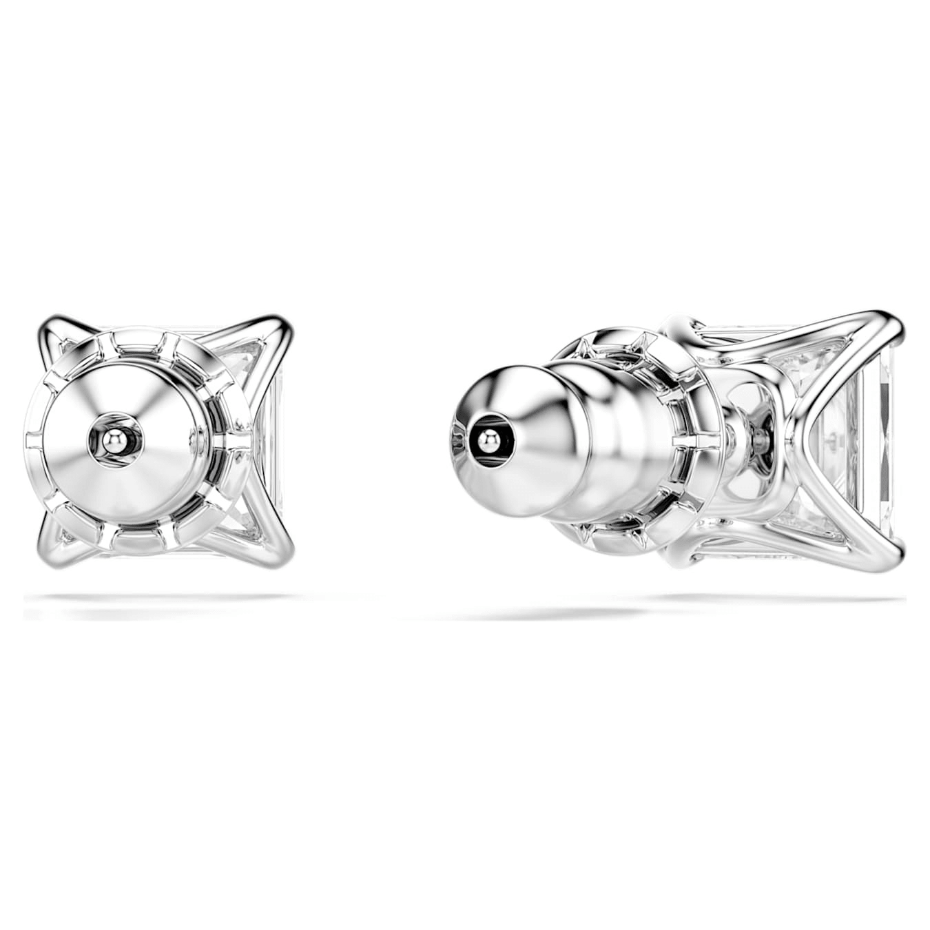 Swarovski Stilla Attract stud earrings square cut, White, Rhodium plated -Swarovski