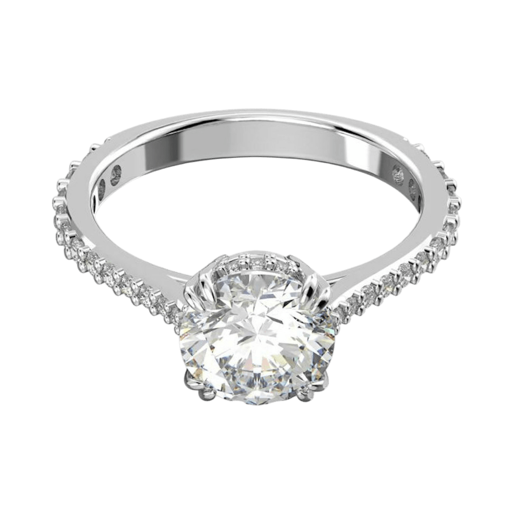Swarovski Stilla Cocktail Ring Round Cut, Pavé, White, Rhodium Plated -Swaroski
