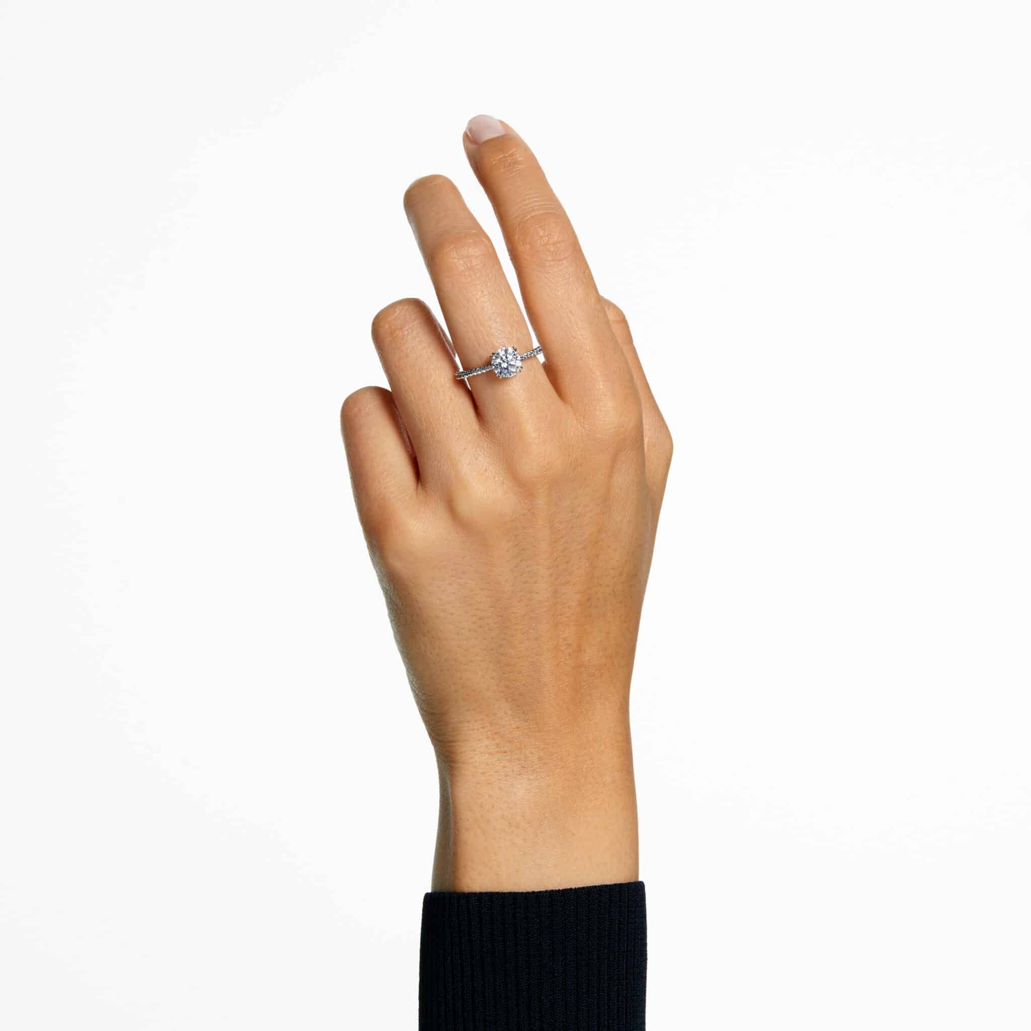 Swarovski Stilla Cocktail ring, Round cut, Pavé, White, Silver-tone finish -Swarovski