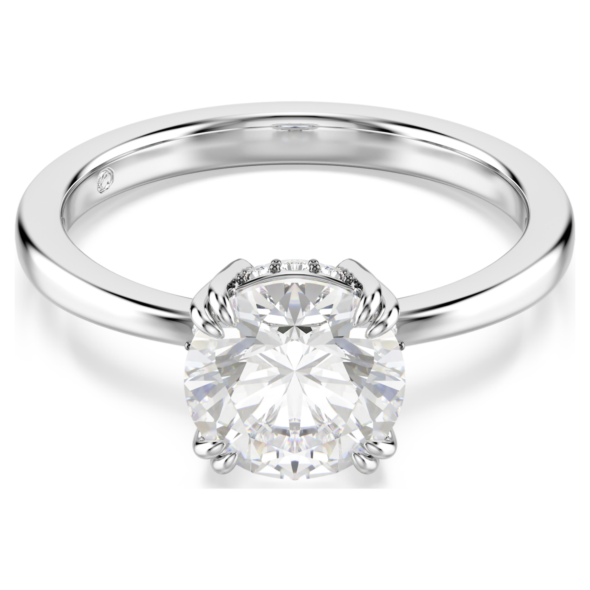 Swarovski Stilla Cocktail Ring Round Cut, White, Rhodium Plated -Swarovski