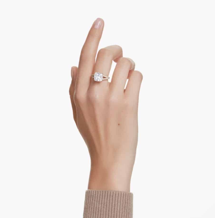 Swarovski Stilla Cocktail Ring Square Cut, White, Gold-tone Plated -Swarovski