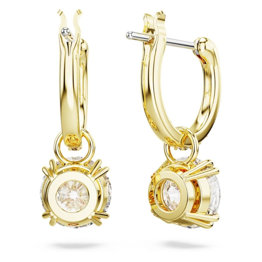 Swarovski Stilla drop earrings Round cut, White, Gold-tone plated -Swarovski