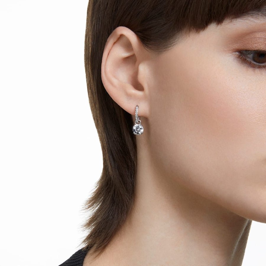 Swarovski Stilla drop earrings Round cut, White, Rhodium plated -Swarovski