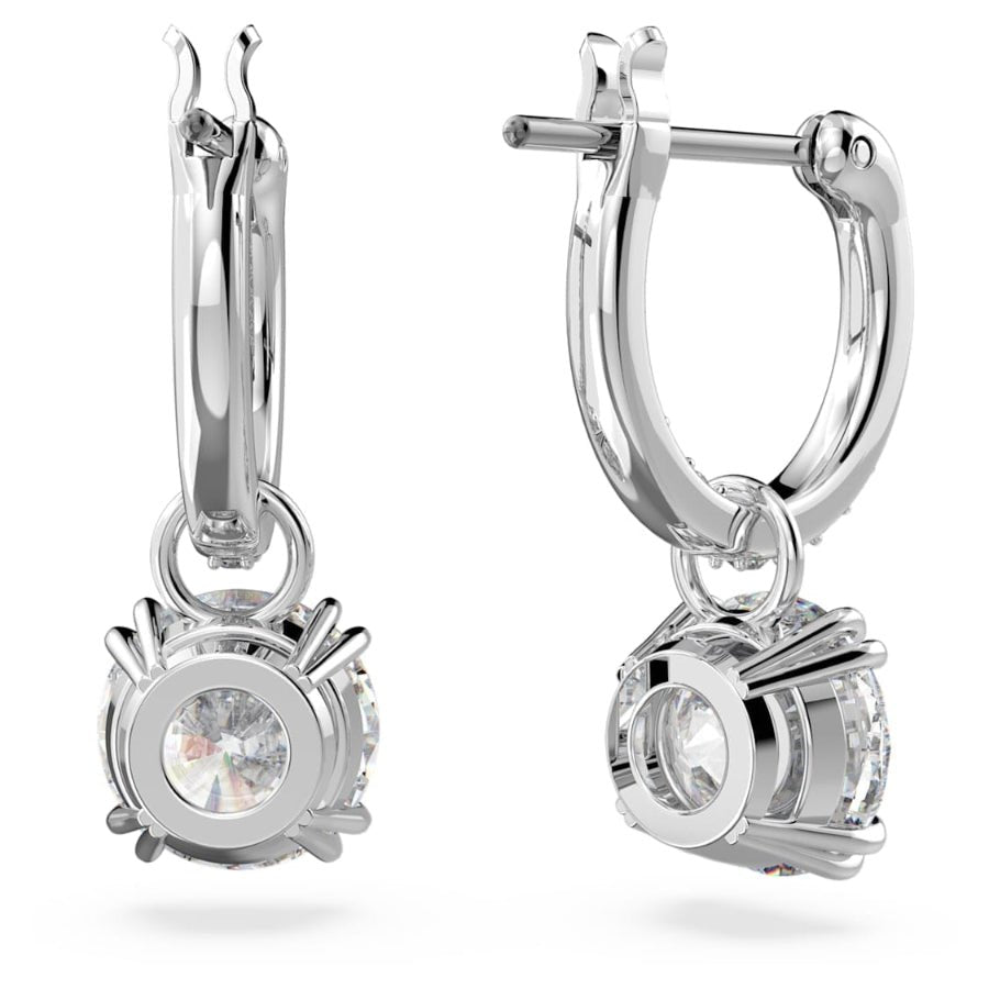 Swarovski Stilla drop earrings Round cut, White, Rhodium plated -Swarovski