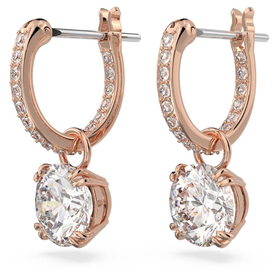 Swarovski Stilla drop earrings Round cut, White, Rose gold-tone plated -Swarovski