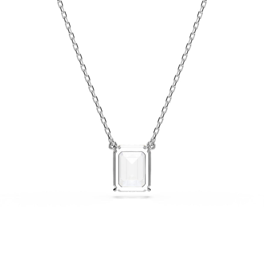 Swarovski Stilla Pendant, Octagon Cut, White, Rhodium Plated -Swarovski