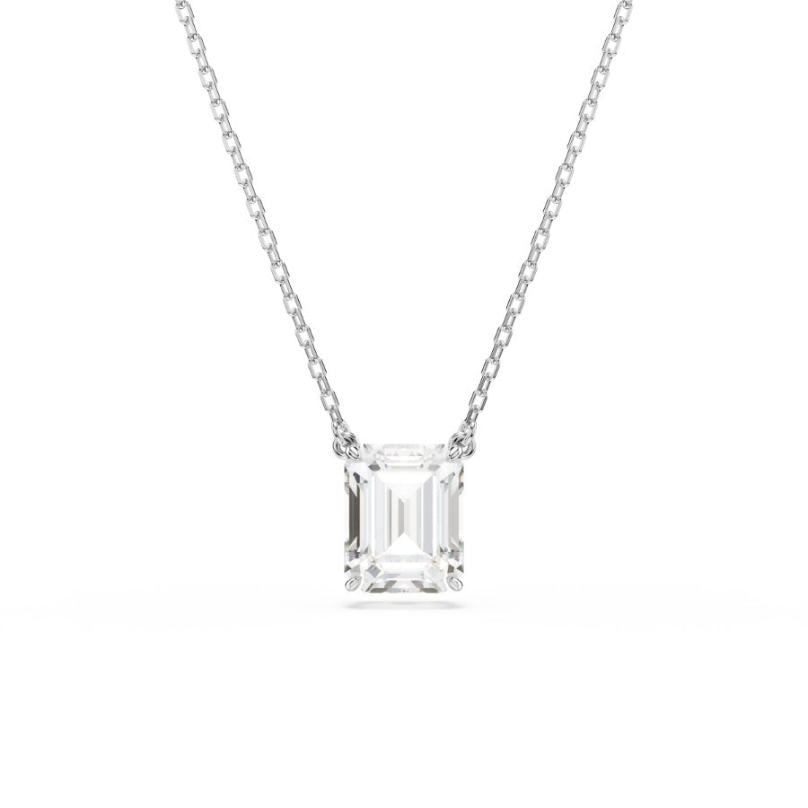 Swarovski Stilla Pendant, Octagon Cut, White, Rhodium Plated -Swarovski